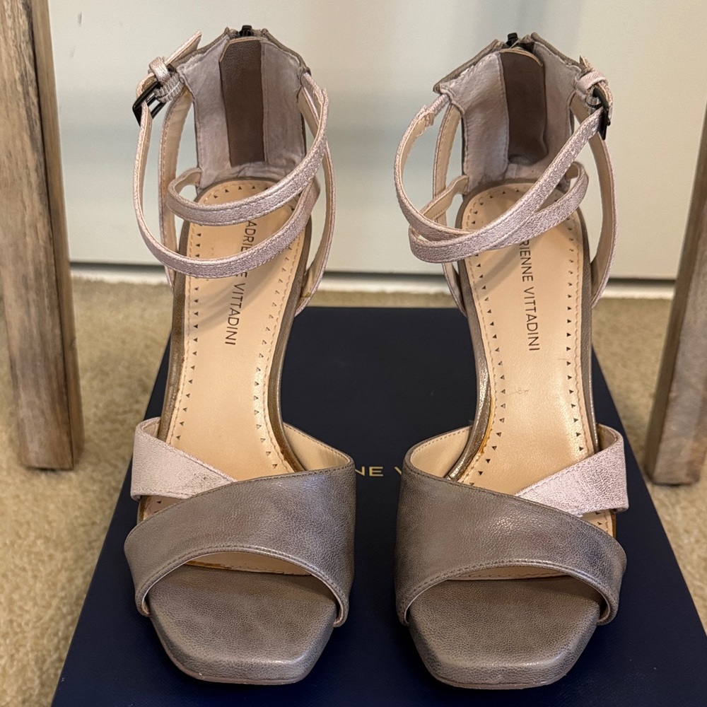 Adrienne Vittadini Women's Strappy Taupe and Beige Heels
